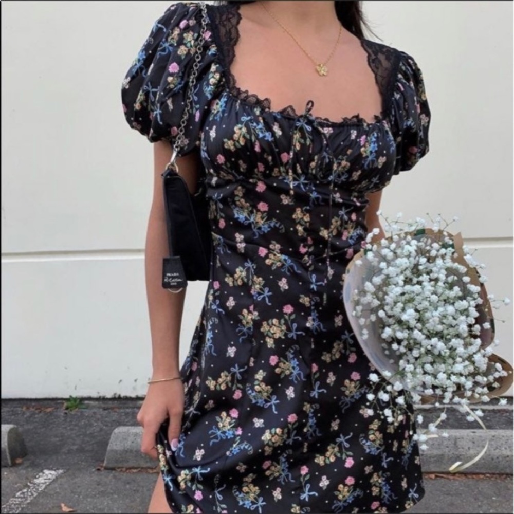 For Love And Lemons Black Floral Mini Dress